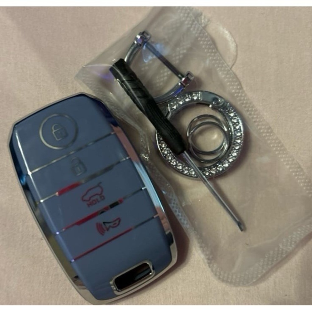 NEW Blue Grey Soft TPU Key Fob Cover & Keychain for Kia K5/Sportage/Sorento